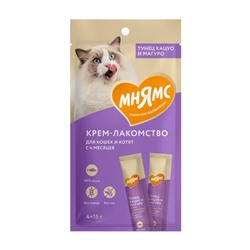 Крем-лакомство Мнямс для кошек, с тунцом Кацуо и Магуро, 15 г × 4 шт.