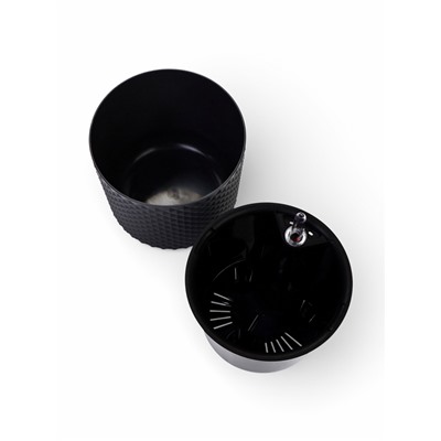 Кашпо для цветов «Фасет», 6.2 л, d=22 см, h=20 см, пластиковое, с автополивом, со вставкой, серое