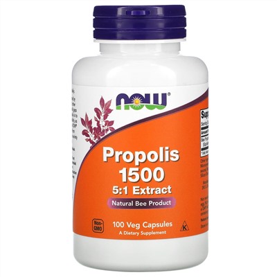 Now Foods, прополис 1500, 100 вегетарианских капсул