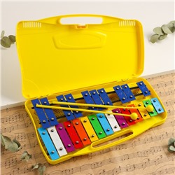 Металлофон музыкальный инструмент Music Life, 25 тонов, футляр, 2 палочки, желтый