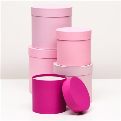 Набор шляпных подарочных коробок 5 в 1« Феерия», розовый, 23×23 - 14×14 см