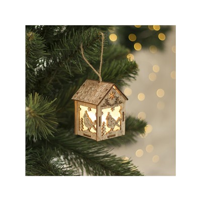 Ёлочная игрушка «Домик с птицей», 8×5×6 см, 1 LED, от батареек, свечение тёплое белое