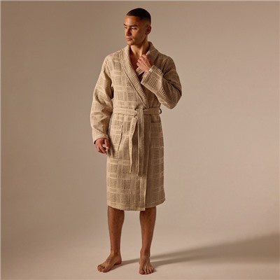 Халат вафельный мужской SL HOME: Chess «Саббиа», размер S, хлопок 100%, коричневый