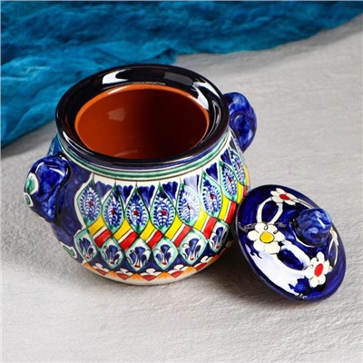 Сахарница узбекская Риштанская Керамика «Узоры», 800 мл, синяя