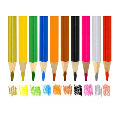 Карандаши 10цв трехгранные золото и серебро КТЗСКМ10 Каляка-Маляка