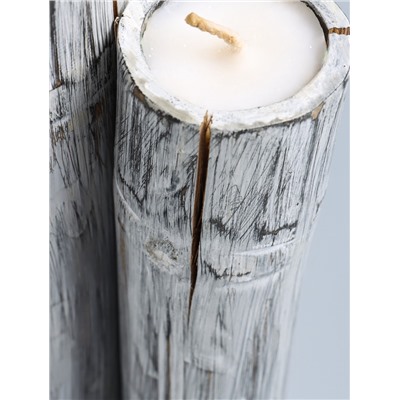 УЦЕНКА Свеча в бамбуке тройная, 15×13×30 см, 100 мл, цв. серый
