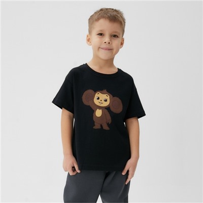 Футболка детская KAFTAN «Чебурашка», чёрная, размер 30, рост 98-104 см