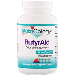 Nutricology, ButyrAid, 100 вегетарианских капсул с отсроченным высвобождением