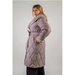 Стеганое пальто с меховой отделкой арт. 23153 (Темно-бежевый)