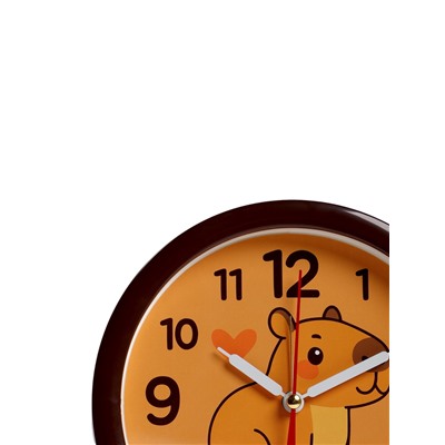 Будильник «Капибара», плавный ход, d=15 см, корпус коричневый