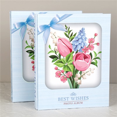Фотоальбом 200 фото 10х15 Цветы / 9615 /уп 36/ (Голубой)