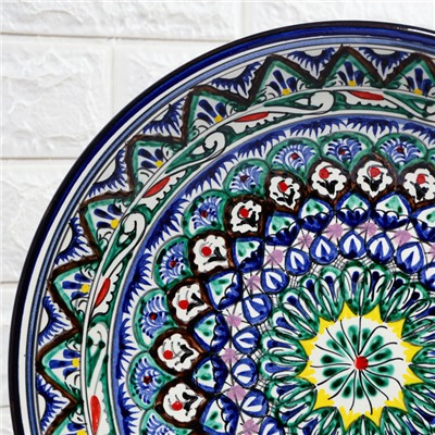 Ляган узбекский Риштанская Керамика «Узоры», d=33 см, синий