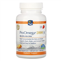 Nordic Naturals, Детская добавка ProOmega 2000, со вкусом клубники, 650 мг, 60 мягких желатиновых капсул