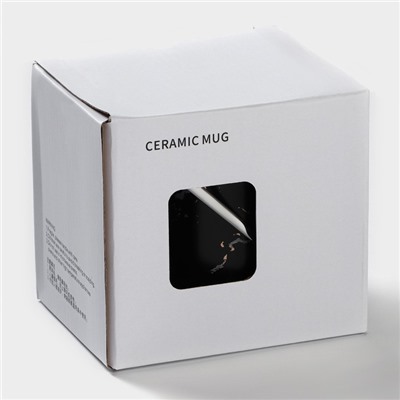 Кружка с ложкой «Чёрный мрамор», 350 мл, керамика, чёрная