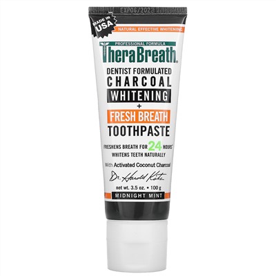 TheraBreath, Charcoal Whitening + Fresh Breath Toothpaste, Midnight Mint, 3.5 oz (100 g)