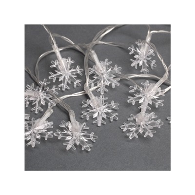 Гирлянда «Нить» 3 м с насадками «Снежинки большие», IP20, прозрачная нить, 20 LED, батарейки AAх3 (нет в комплекте), свечение мульти