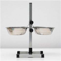 Подставка с мисками, 2×1.5 л, высота 50 см, разборная с верхним фиксатором, хром