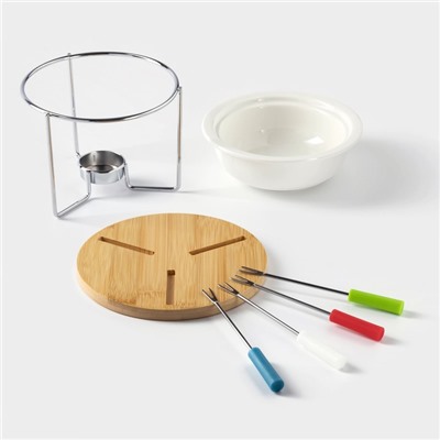 Набор для фондю BellaTenero, 5 предметов: чаша 350 мл, 4 шпажки, керамика, белый