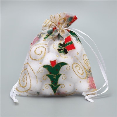 Мешочек подарочный новогодний органза «Золотые мгновения», 10×12 см ± 1.5 см