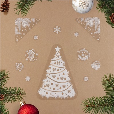 Наклейки новогодние «Ёлка белая», 40×30 см