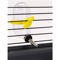 Поилка для грызунов с металлическим носиком 60 мл, 12×4 см, прозрачная с жёлтым креплением