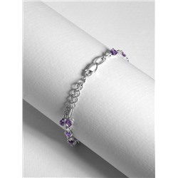 Браслет из серебра с натуральным аметистом и фианитами родированный 925 пробы 6-005р401