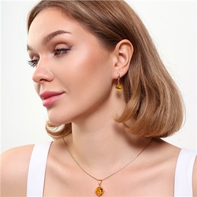 Комплект ювелирная бижутерия коллекция  "Дубай" серьги и кулон, покрытие: позолота, вставка: фианиты, цвет: желтый, арт.215.437