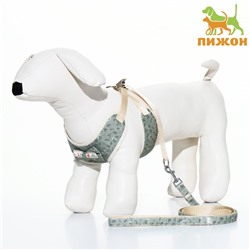 Комплект с мягкой шлейкой «Веточки», размер S, поводок 120×1.5 см, ОГ 28-62 см, зеленый