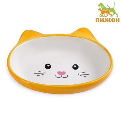 Миска керамическая «Кошачья мордочка» 200 мл - 14×12×3.5 см, жёлтая/белая