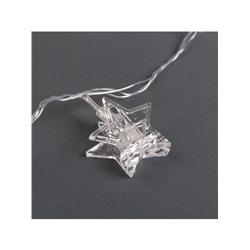 Гирлянда «Нить» 4.5 м с насадками «Прищепки-звёзды», IP20, прозрачная нить, 20 LED, свечение синее, 220 В