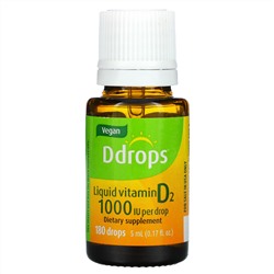 Ddrops, Liquid Vitamin D2, 1,000 IU , 0.17 fl oz ( 5 ml)