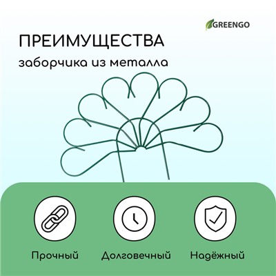 Ограждение декоративное, 62×450 см, 5 секций, металл, зелёное, «Павлин-2», Greengo