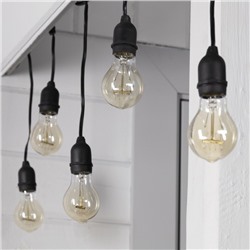 Гирлянда «Ретро белт-лайт» со свесами 10 и 20 см, 10 м, IP54, УМС, 2W, тёмная нить, шаг 50 см, Е27 (без ламп), 220 В