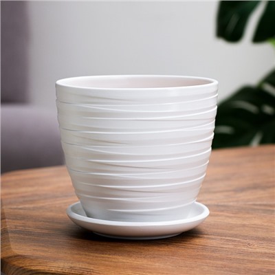 Горшок для цветов «Нежность», 1.4 л, d=15 см, h=13 см, керамика, с поддоном, белый