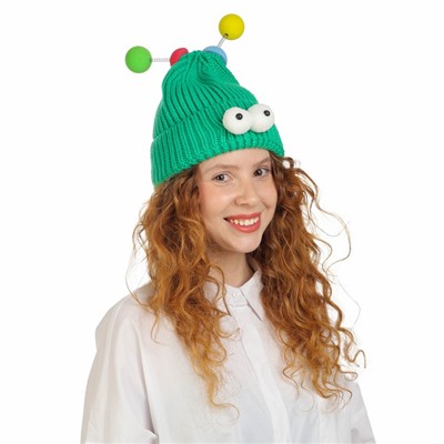 Карнавальная шапка «Глазастик» с рожками р-р 56-58, зелёная