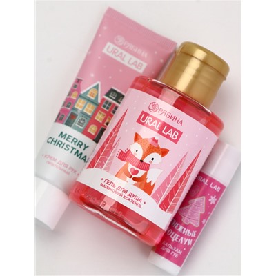 Новогодний подарочный набор косметики «Снежной зимы»: гель для душа, крем, бомбочка, бальзам, косметичка, URAL LAB