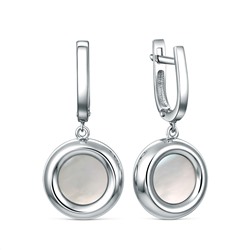 Серьги-пусеты из серебра с белым перламутром родированные 221-10-288-1р