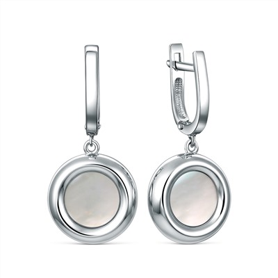 Серьги-пусеты из серебра с белым перламутром родированные 221-10-288-1р