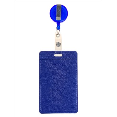 Бейдж с лентой на рулетке вертикальный, цвет синий