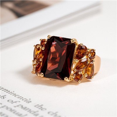 Кольцо 19 р ювелирная бижутерия коллекция "Дубай", покрытие позолота, вставка: фианиты, цвет: рубиновый, арт.313.347-19