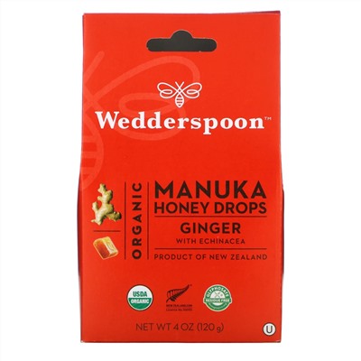 Wedderspoon, Органические капли из меда манука, имбирь и эхинацея, 120 г (4 унции)