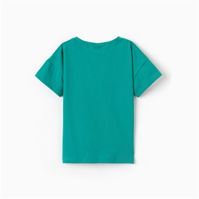 Футболка детская со спущенным плечом, зеленая, рост 116 см