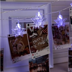 Гирлянда «Нить» 4.5 м с насадками «Прищепки-звёзды», IP20, прозрачная нить, 20 LED, свечение белое, 220 В