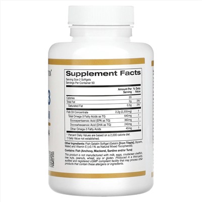 California Gold Nutrition, омега-3, рыбий жир премиального качества, 100 капсул из рыбьего желатина