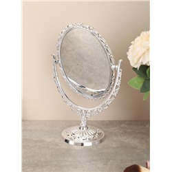 Зеркало настольное ажурное двустороннее 31 см овал / YDW-12 /уп 48/серебро