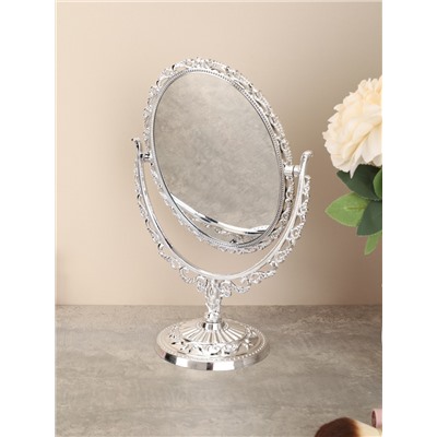 Зеркало настольное ажурное двустороннее 31 см овал / YDW-12 /уп 48/серебро