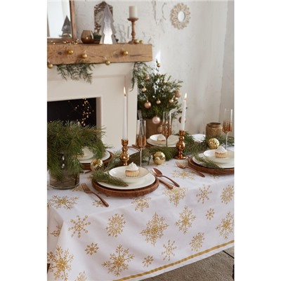 Скатерть новогодняя «Этель. Золотые снежинки», 149×300 ±3 см, 100% хлопок, 190 г/м²