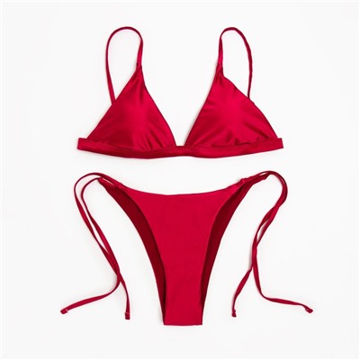 Купальник раздельный однотонный с завязками женский MINAKU, размер 48, красный