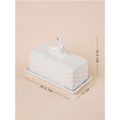 Маслёнка SL Home «Лесные кролики», 20.5×11×15.5 см, керамика, белая