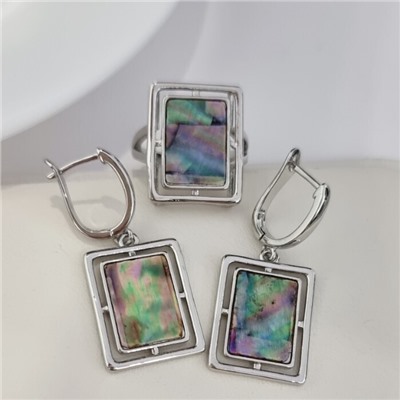 Комплект ювелирной бижутерии серьги и кольцо 19 р, покрытие посеребрение, вставка: искусственный пералутр, арт.313.191-19